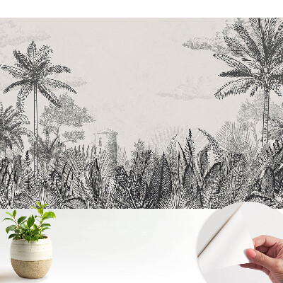 Tapeta fotograficzna samoprzylepna Egzotyczne palmy i tajemnicza budowla