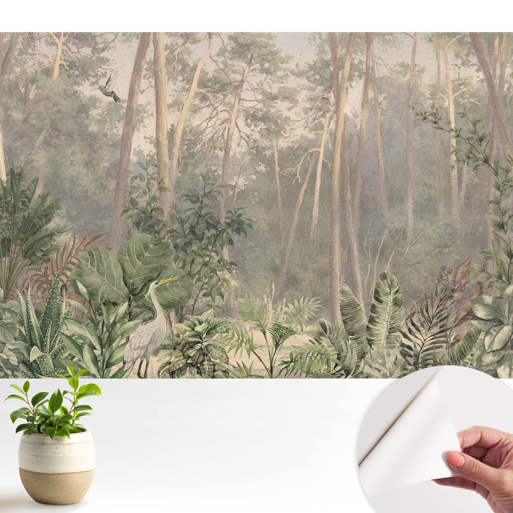 Fototapeta samoprzylepna do salonu Tropikalny las pastelowy motyw natury