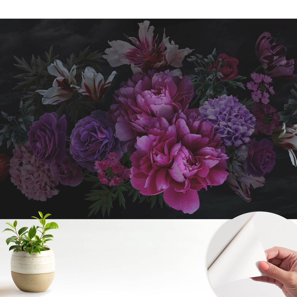 Fototapeta do salonu Romantyczne kwiaty na ciemnym tle