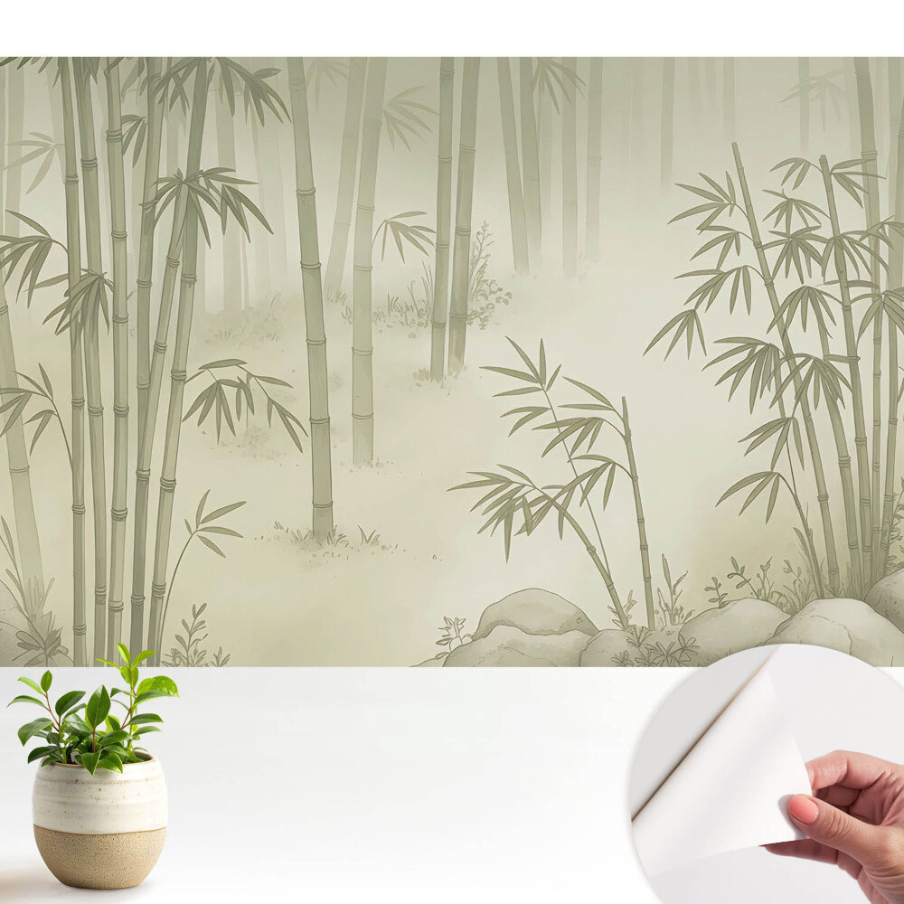 Fototapeta z nadrukiem samoprzylepna Bambusowy las w delikatnej mgiełce