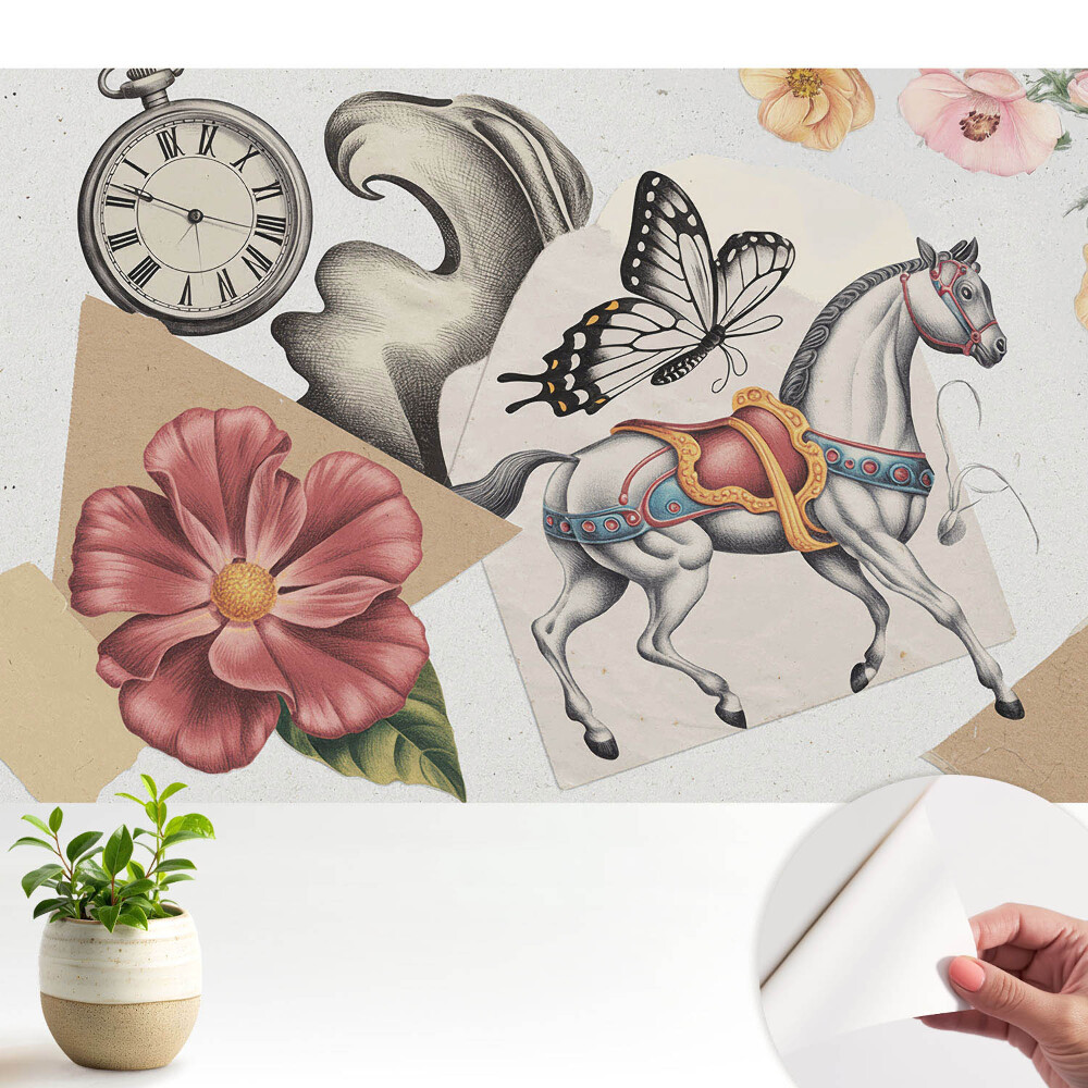 Nowoczesna fototapeta na wymiar Wzór vintage z koniem i kwiatami