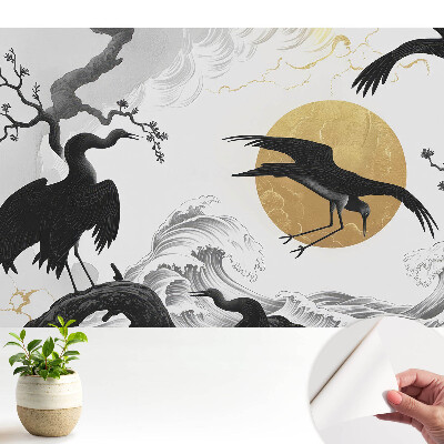 Fototapeta do salonu Minimalistyczne ptaki i fale z kręgiem