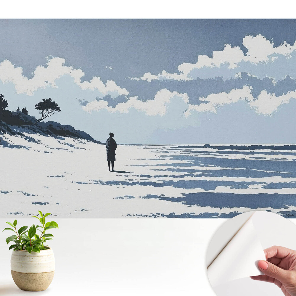 Tapeta fotograficzna samoprzylepna Samotna postać na plaży niebieskie tło
