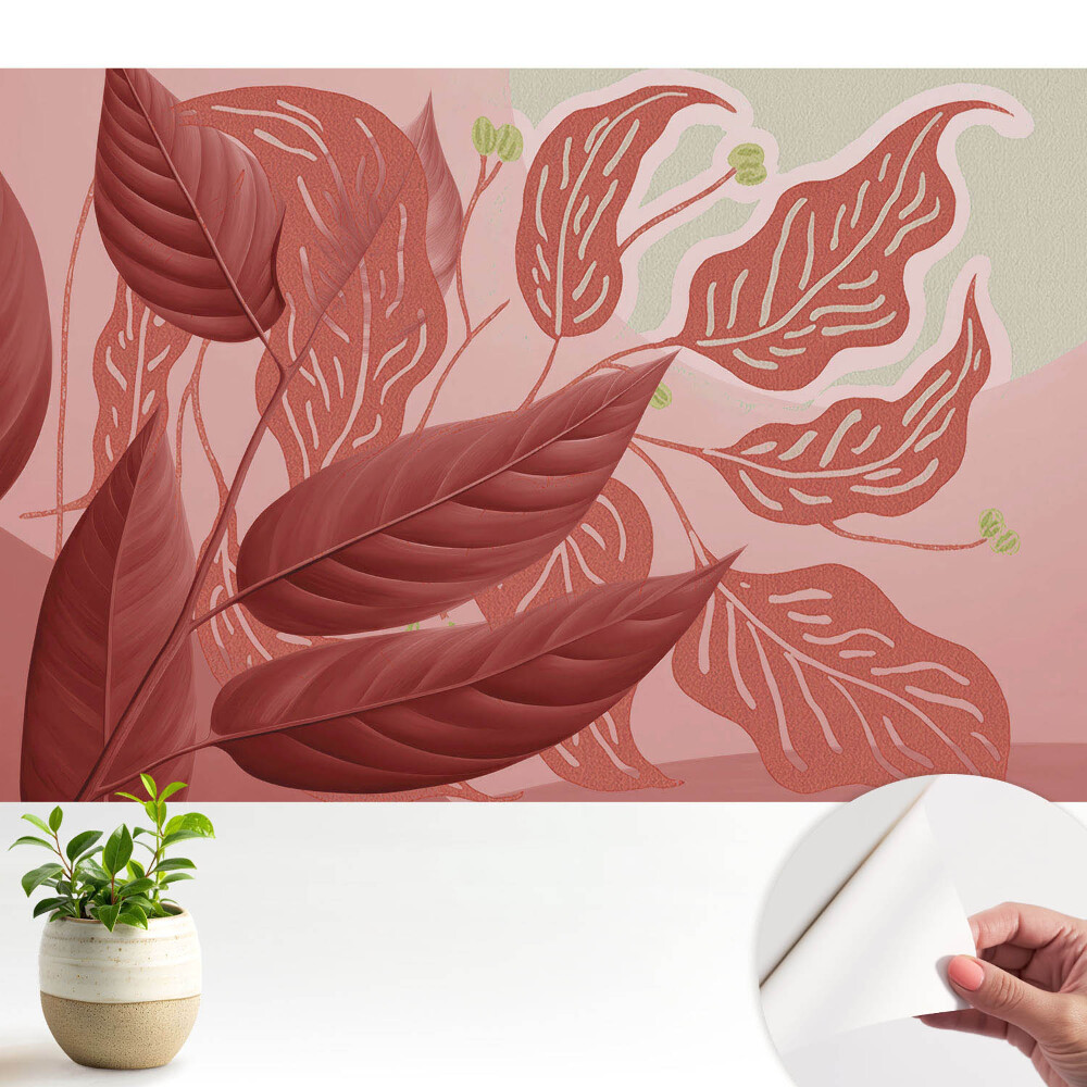 Tapeta fotograficzna samoprzylepna Czerwone liście na różowym tle