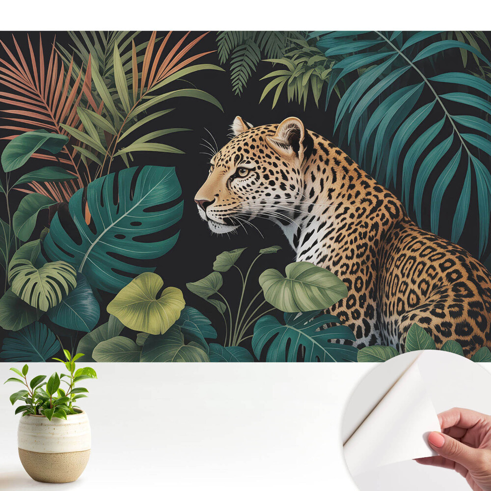 Fototapeta do salonu Lampart wśród dżungli liści