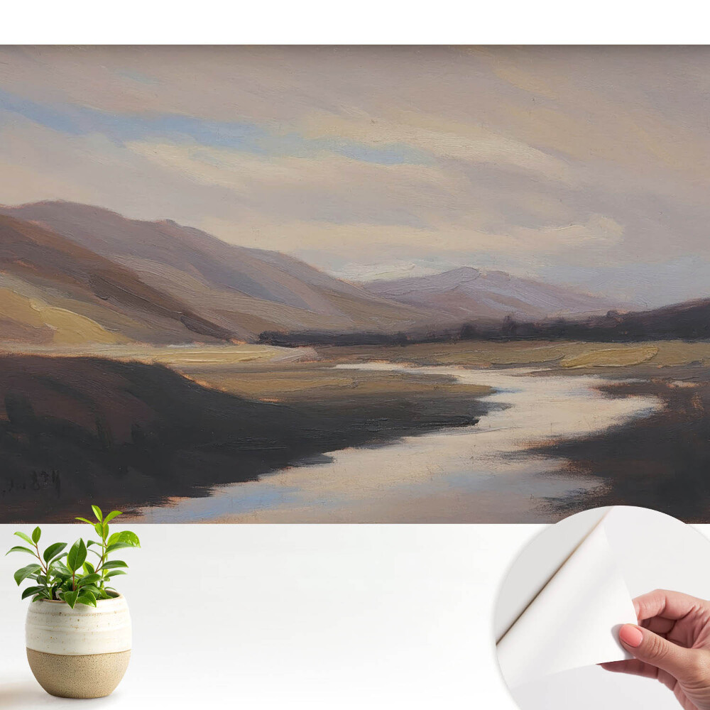 Tapeta fotograficzna samoprzylepna Górska dolina z rzeką i obłokami