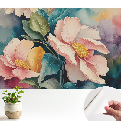 Fototapeta na wymiar do sypialni Pastelowe kwiaty z liśćmi w akwarelowym stylu