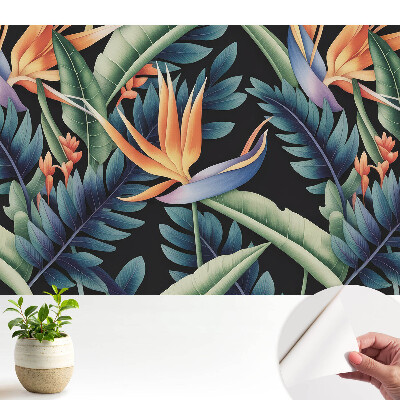 Tapeta fotograficzna samoprzylepna Tropikalne kwiaty na czarnym tle