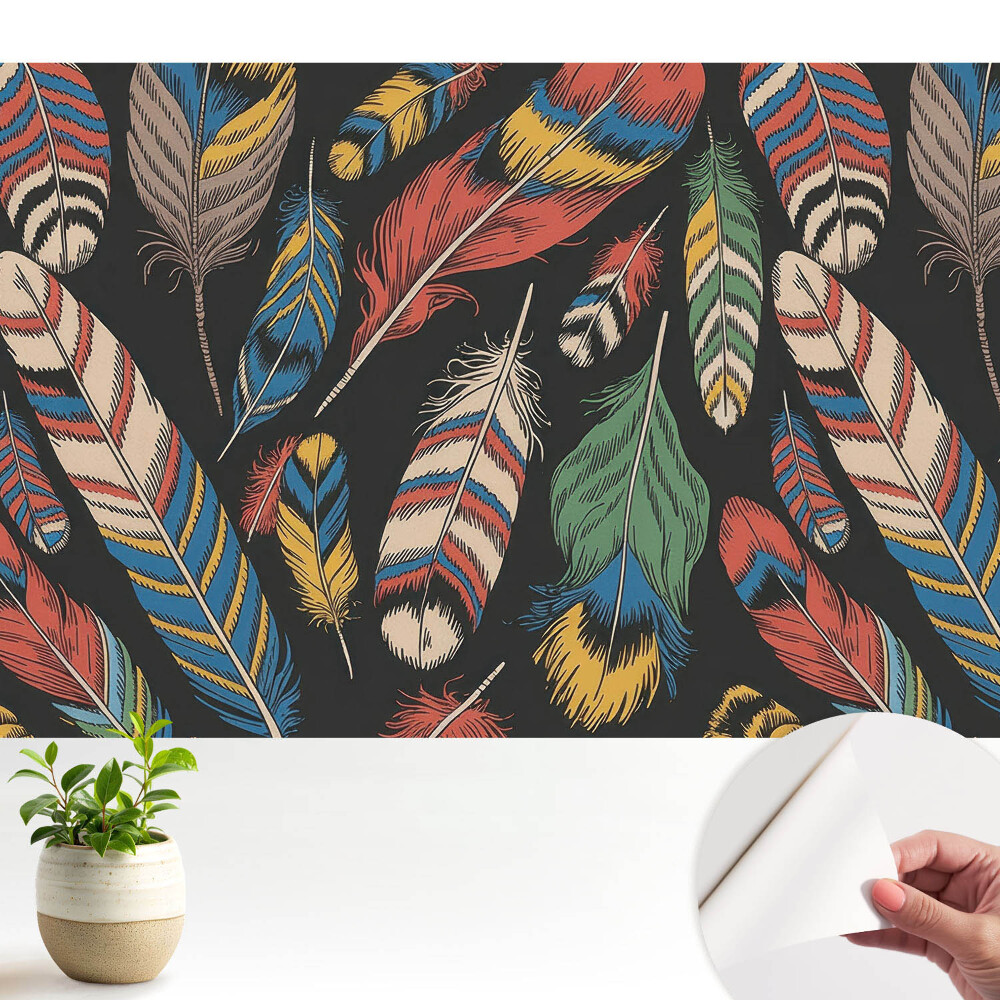 Fototapeta z nadrukiem samoprzylepna Kolorowe pióra w stylu boho