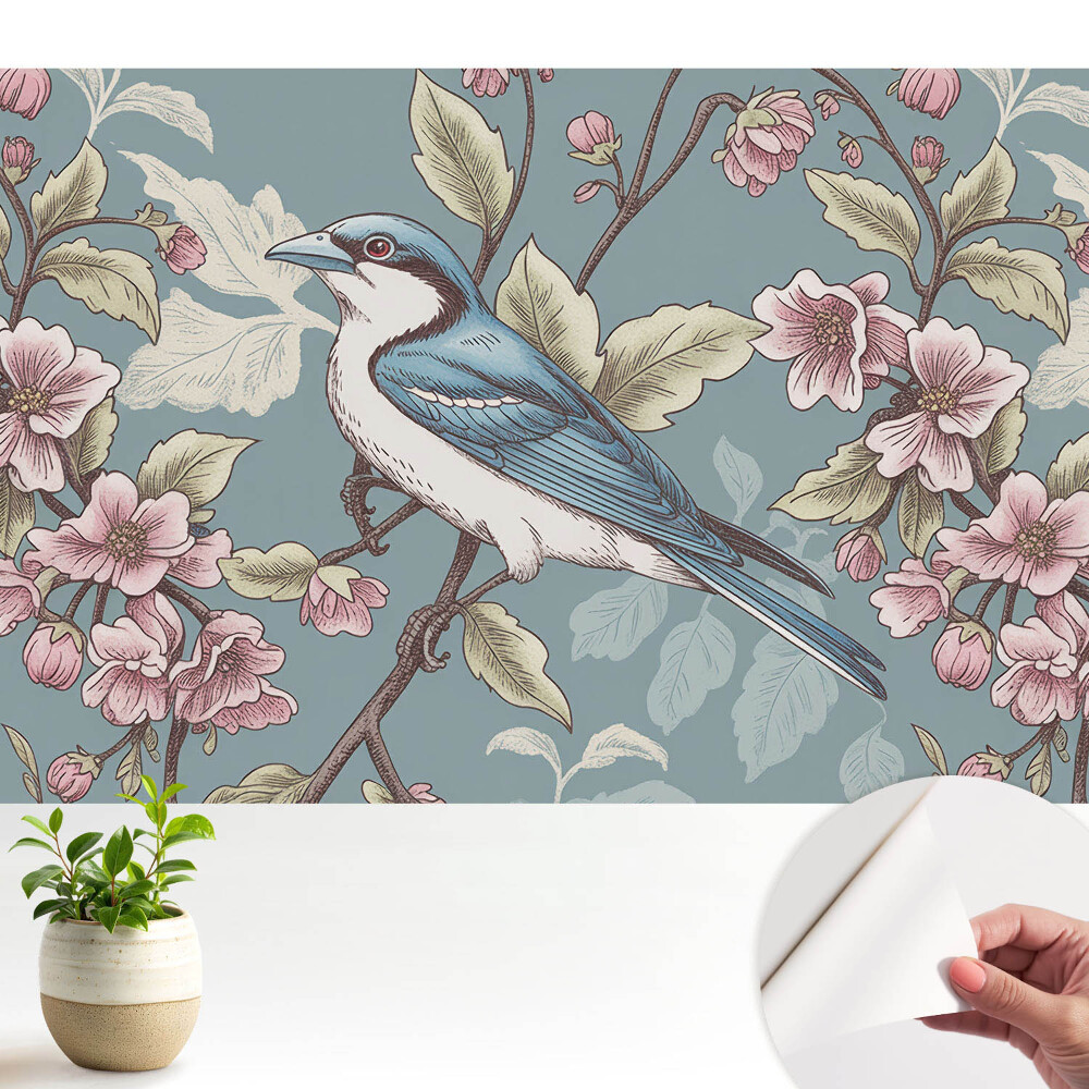 Nowoczesna fototapeta na wymiar Ptak i kwitnące gałęzie wiśni