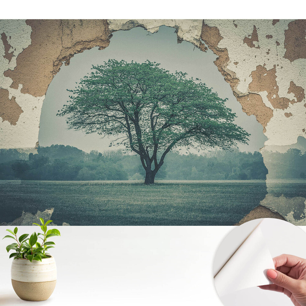 Fototapeta samoprzylepna do salonu Nostalgiczny motyw drzewa na tle starej ściany