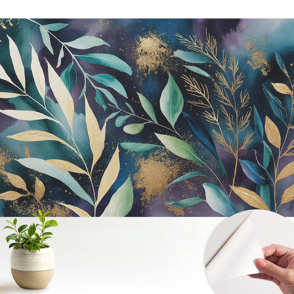 Tapeta fotograficzna samoprzylepna Botaniczne liście na ciemnym tle