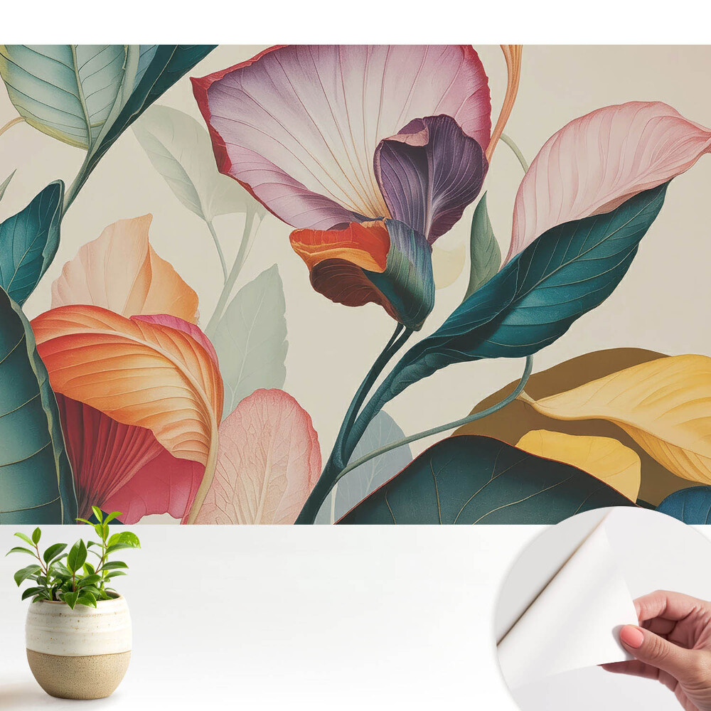 Tapeta fotograficzna samoprzylepna Kolorowa florystyczna kompozycja liści i kwiatów