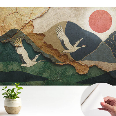 Fototapeta na wymiar do sypialni Żurawie i czerwone słońce malownicze krajobrazy