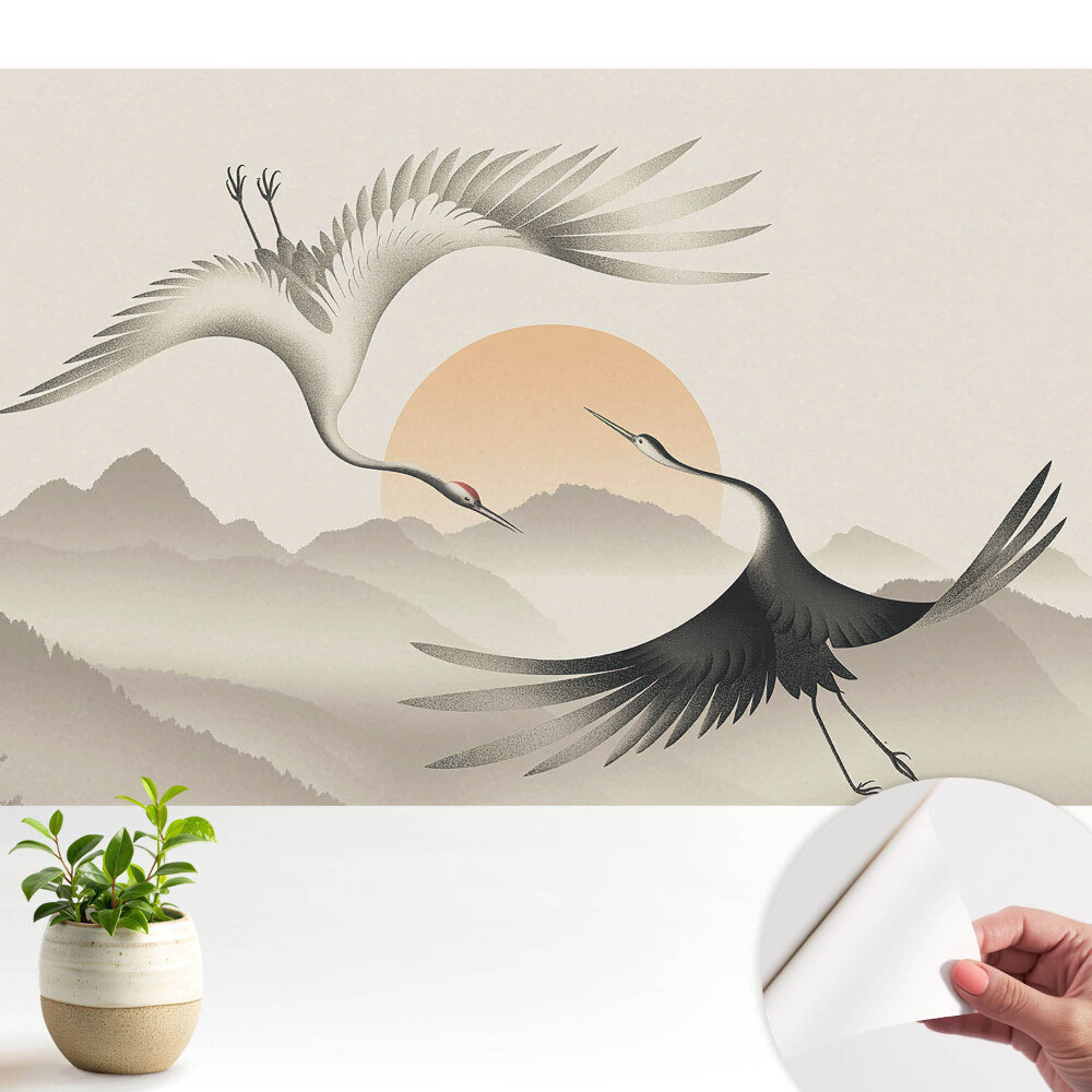Fototapeta samoprzylepna do salonu Żurawie nad górami natura w harmonii