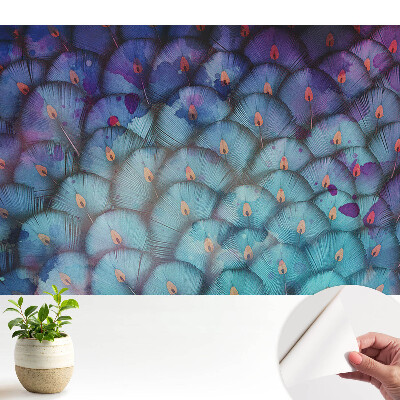 Fototapeta samoprzylepna do salonu Abstrakcyjne pióra wachlarzowe w odcieniach niebieskiego