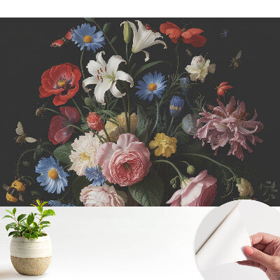 Tapeta fotograficzna samoprzylepna Klasyczny kwiecisty bukiet z owadami