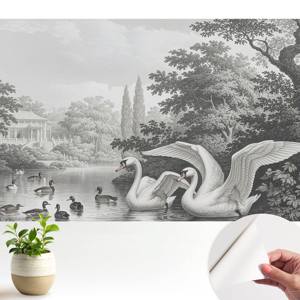 Tapeta fotograficzna samoprzylepna Jeziorko z łabędziami i kaczkami w klasycznym stylu