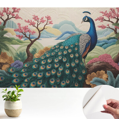 Fototapeta Egzotyczny paw w pastelowym krajobrazie