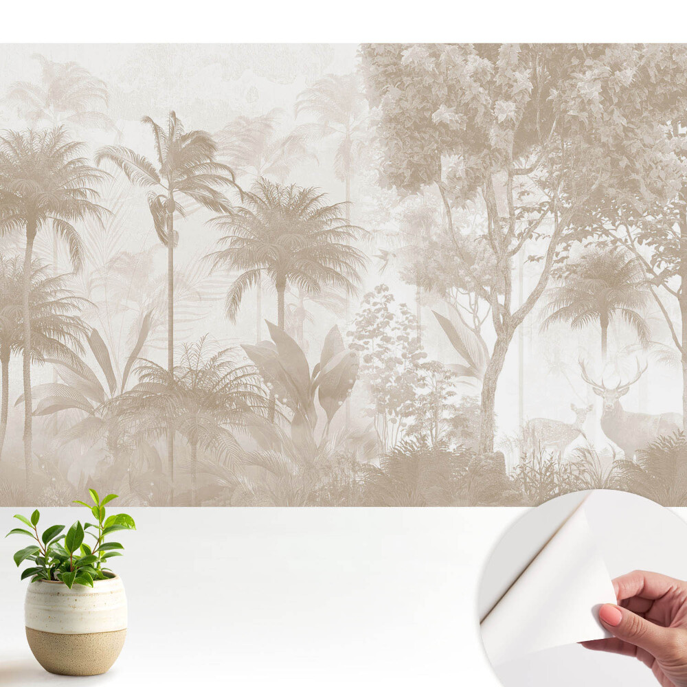 Tapeta fotograficzna samoprzylepna Subtelny tropikalny las z jeleniami