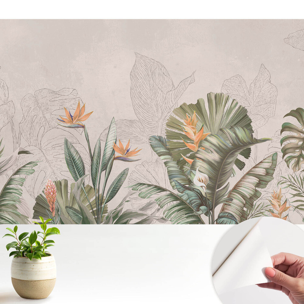 Fototapeta do salonu Egzotyczna roślinność z kolorowymi kwiatami