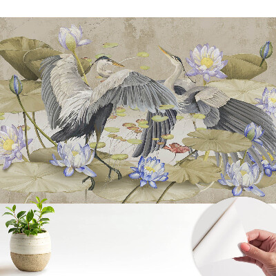 Fototapeta na wymiar do sypialni Żurawie wokół lilii wodnych w klasycznym stylu