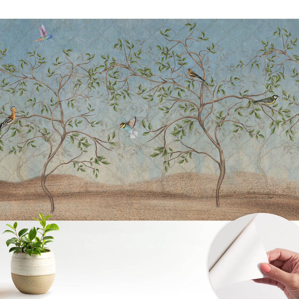 Fototapeta Kolorowe ptaki na drzewie w stonowanym klimacie