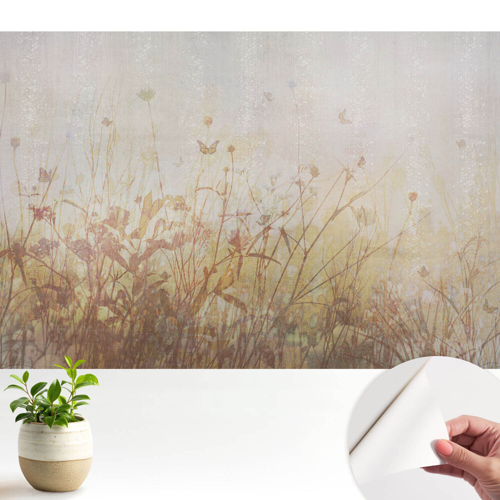 Tapeta fotograficzna samoprzylepna Kwiaty i motyle w pastelach