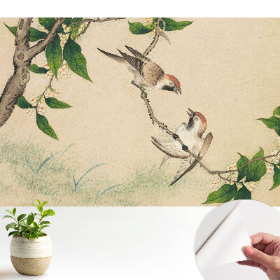 Tapeta fotograficzna samoprzylepna Ptaki na gałęzi w klasycznym stylu