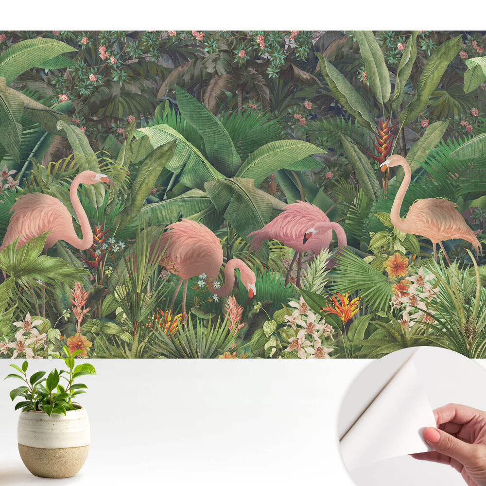Fototapeta samoprzylepna do salonu Tropikalna egzotyka flamingów