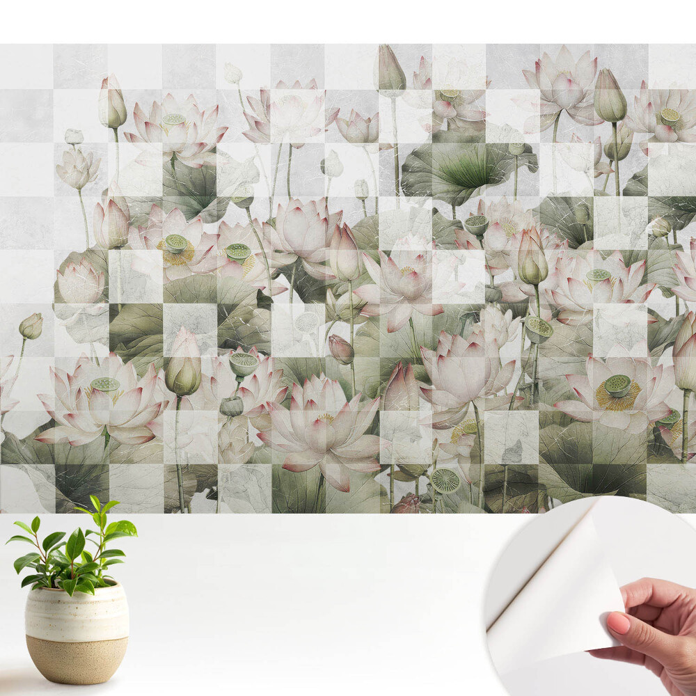 Tapeta fotograficzna samoprzylepna Kwiaty lotosu i geometryczne wzory