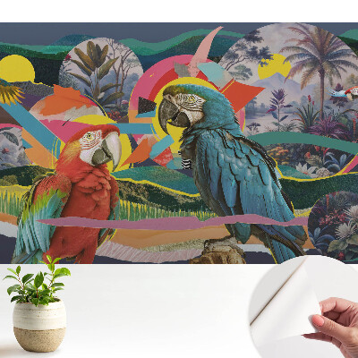 Fototapeta do salonu Kolorowe papugi w tropikalnej scenerii