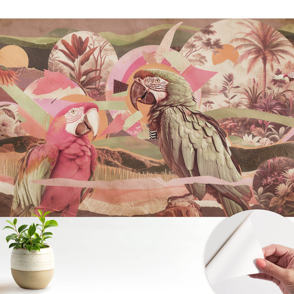 Fototapeta samoprzylepna do salonu Egzotyczne papugi i roślinność tropikalna