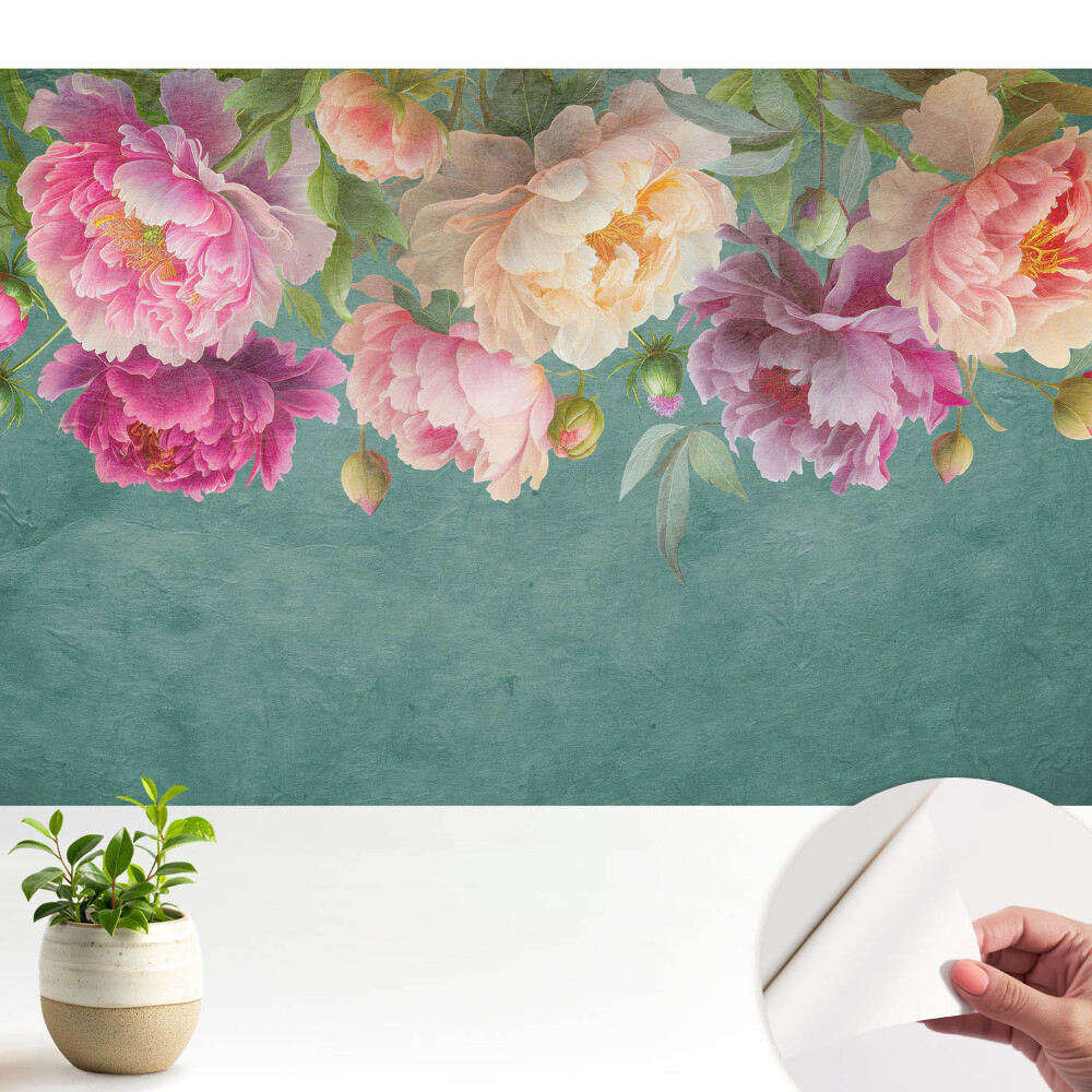 Tapeta fotograficzna samoprzylepna Kolorowe piwonie na strukturze akwareli