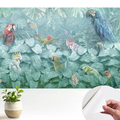 Fototapeta z nadrukiem samoprzylepna Kolorowe papugi w tropikalnej dżungli