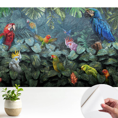 Fototapeta samoprzylepna do salonu Tropikalne papugi i liście