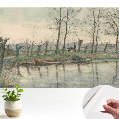 Fototapeta do salonu Pejzaż z rzeką i aleją drzew