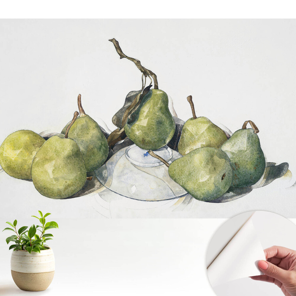 Tapeta fotograficzna samoprzylepna Akwarelowe gruszki na talerzu
