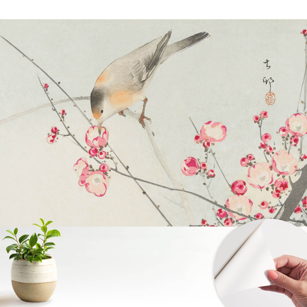 Tapeta fotograficzna samoprzylepna Japoński ptak i kwiaty