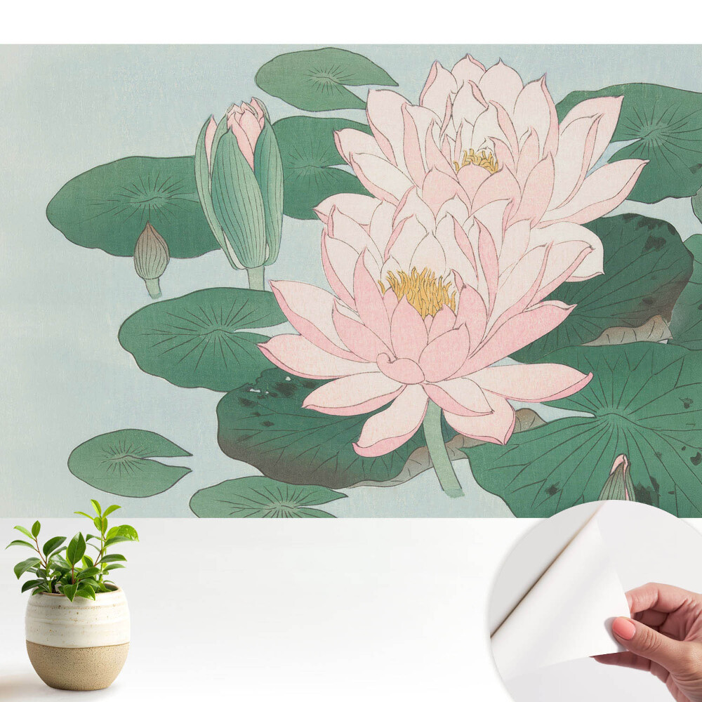 Fototapeta do salonu Kwiaty lotosu na zielonych liściach