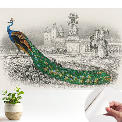 Fototapeta z nadrukiem samoprzylepna Paw w ogrodzie z barokowymi postaciami