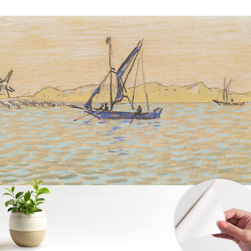 Fototapeta na wymiar do sypialni Pastelowy krajobraz wiatrak łódź