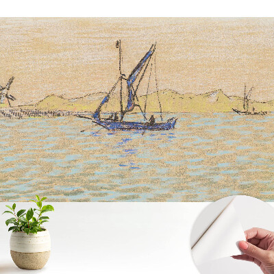 Fototapeta na wymiar do sypialni Pastelowy krajobraz wiatrak łódź