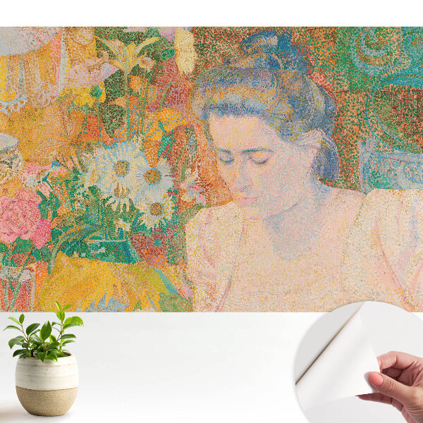 Fototapeta do salonu Zamyślona kobieta w otoczeniu kwiatów