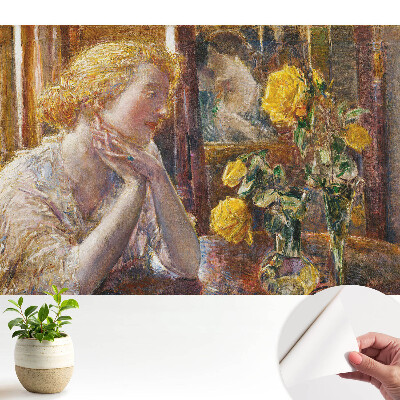 Fototapeta z nadrukiem samoprzylepna Zamyślona sylwetka i kwiaty w barwach