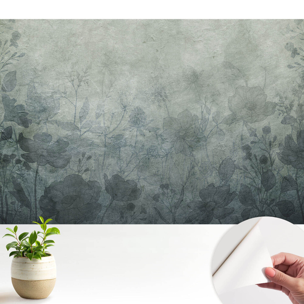 Fototapeta do salonu Kwiatowe motywy na szarym tle