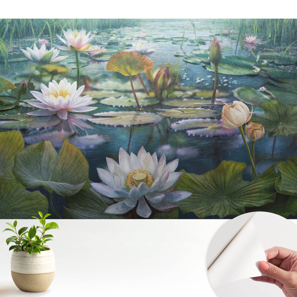 Nowoczesna fototapeta na wymiar Kwiaty wodne lustrzane odbicia