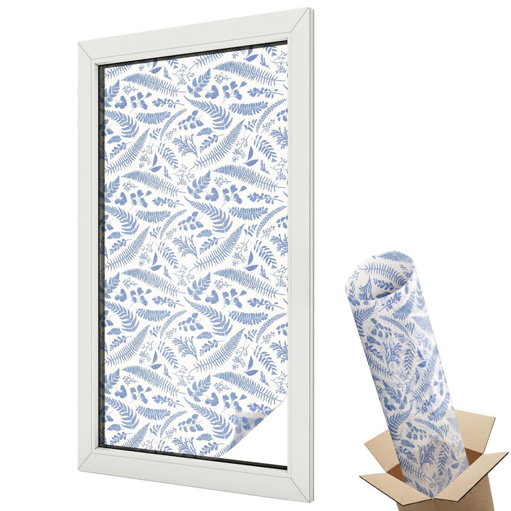 Mleczna folia na okno witraż Liście paproci