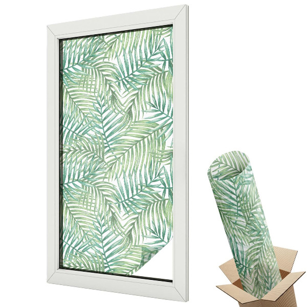 Mleczna folia na okno witraż Zielona paproć