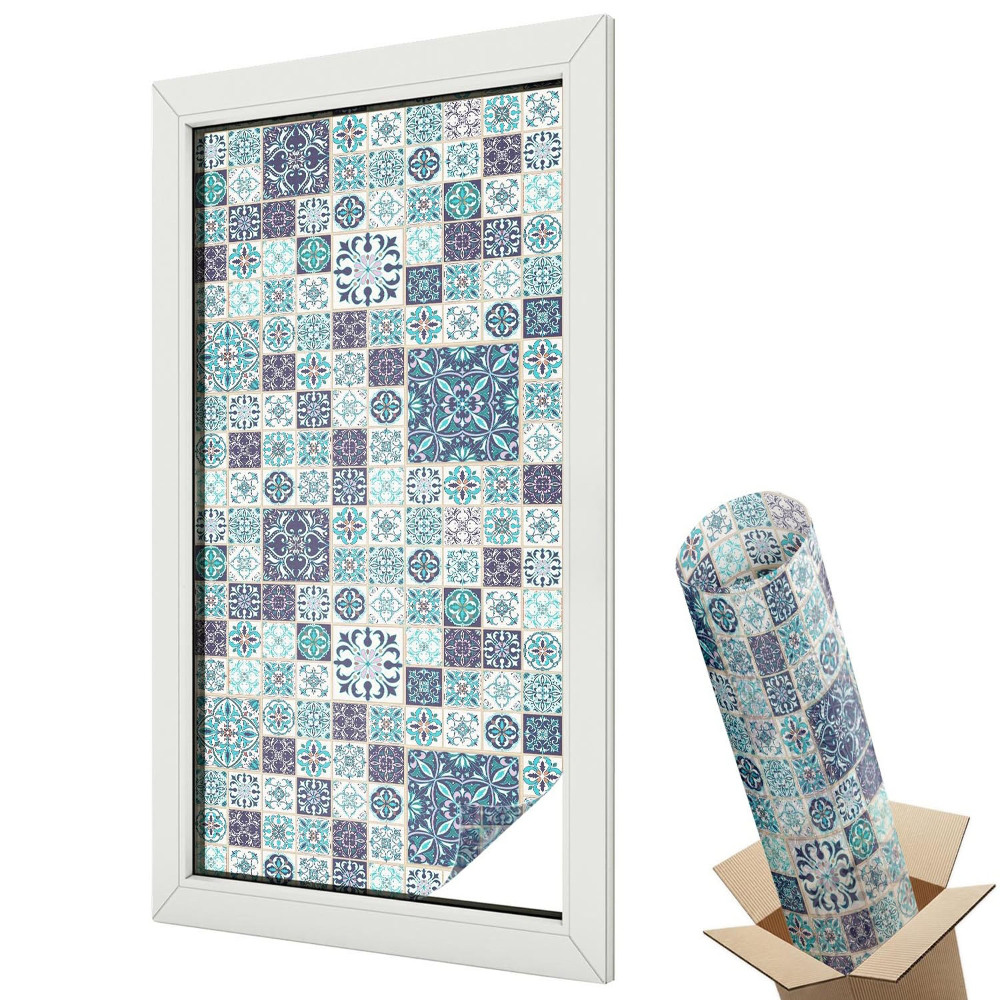 Witraż naklejka na okno Kwiatowe kafelki